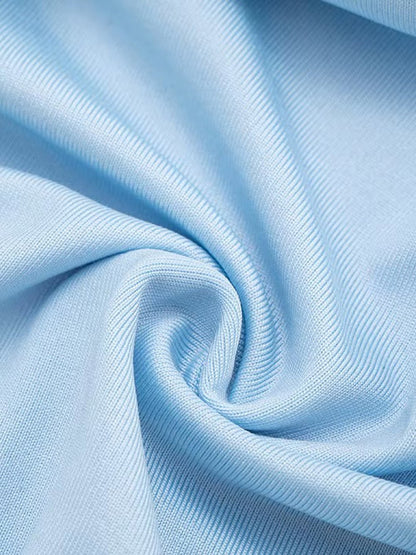 Blue Deep V-Neck Sleeveless Twist Knot Front Ruched Bodycon Mini Dress