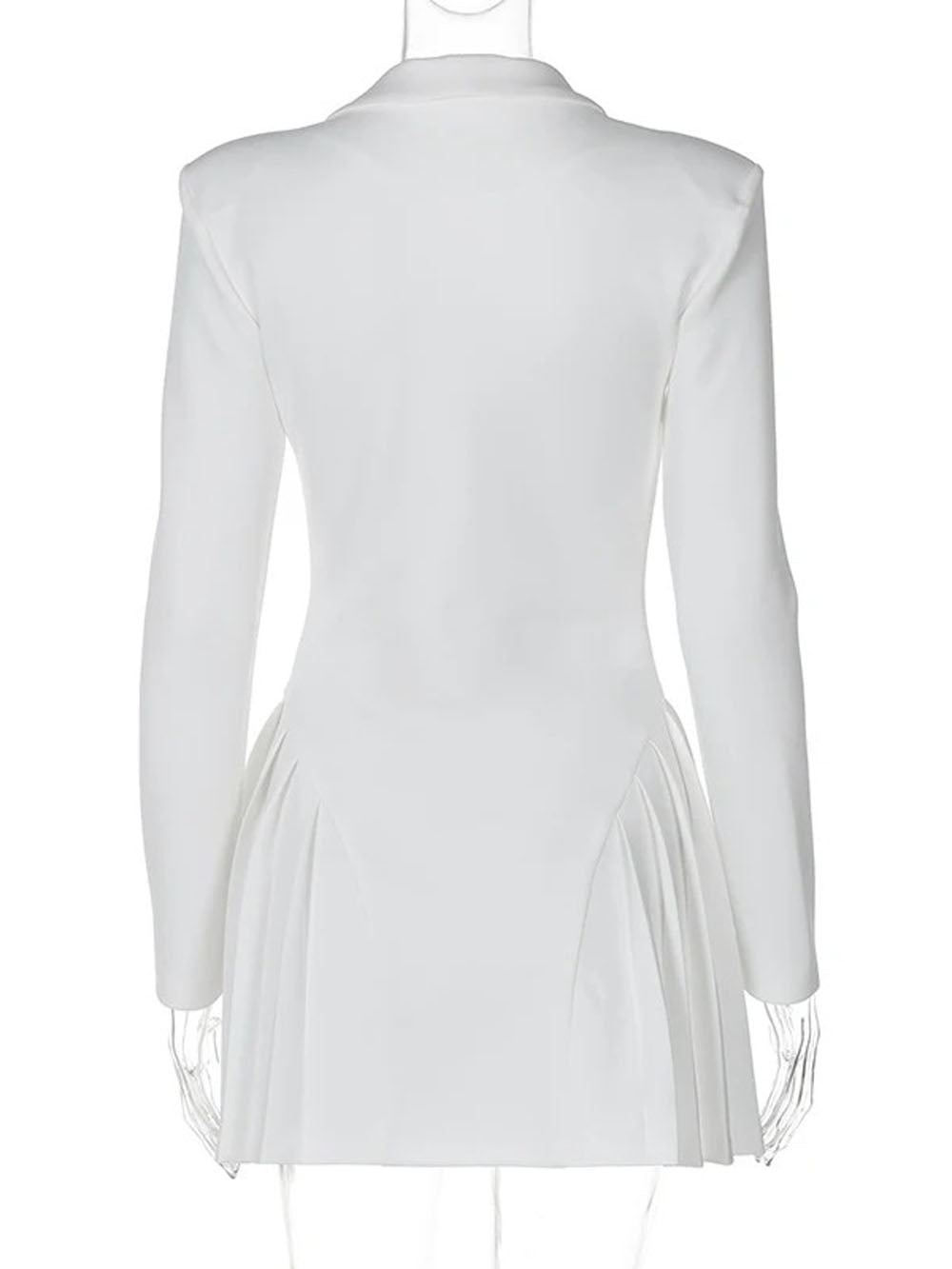 Single Breasted Deep V-Neck Structured Shoulder Pleated Blazer Mini Dress
