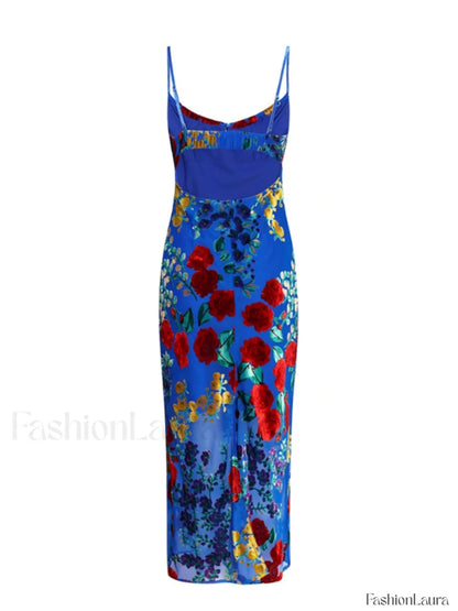 Velvet Floral Appliqué Cami Dress
