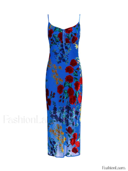 Velvet Floral Appliqué Cami Dress
