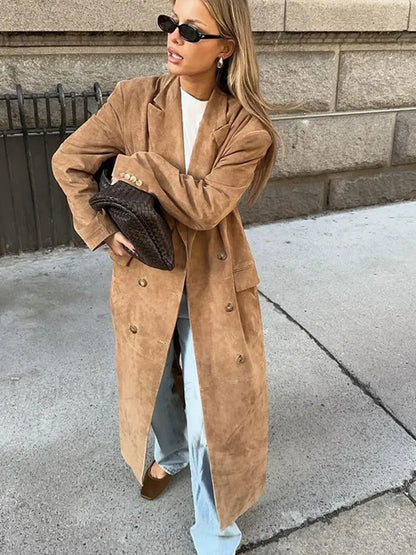 Vintage Brown Women's Lapel Long Overcoats