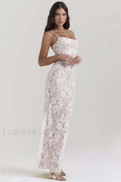 Vintage Cream White Charming Lace Maxi Dress