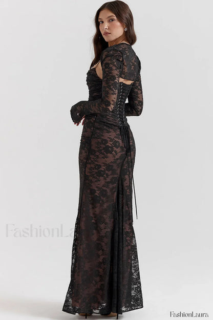 Vintage Cream White Charming Lace Maxi Dress