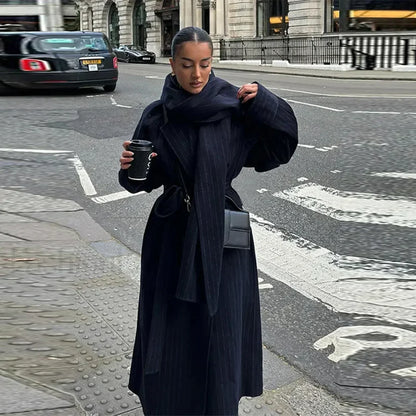 Vintage Striped Long Trench Coats Women Casual Loose Single Button Overcoats