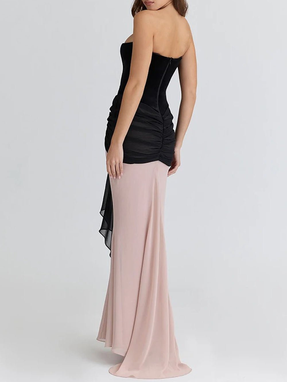 Pink Velvet Strapless Sweetheart Corset Waist Drape Mermaid Maxi Gown