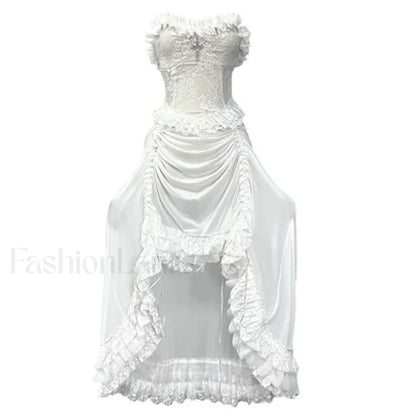 White Gothic Rope Lace Flying Sleeve Party Dress