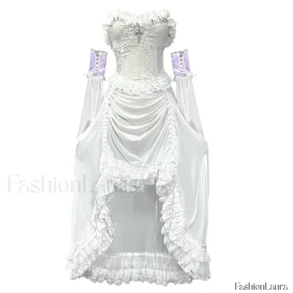 White Gothic Rope Lace Flying Sleeve Party Dress