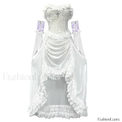 White Gothic Rope Lace Flying Sleeve Party Dress