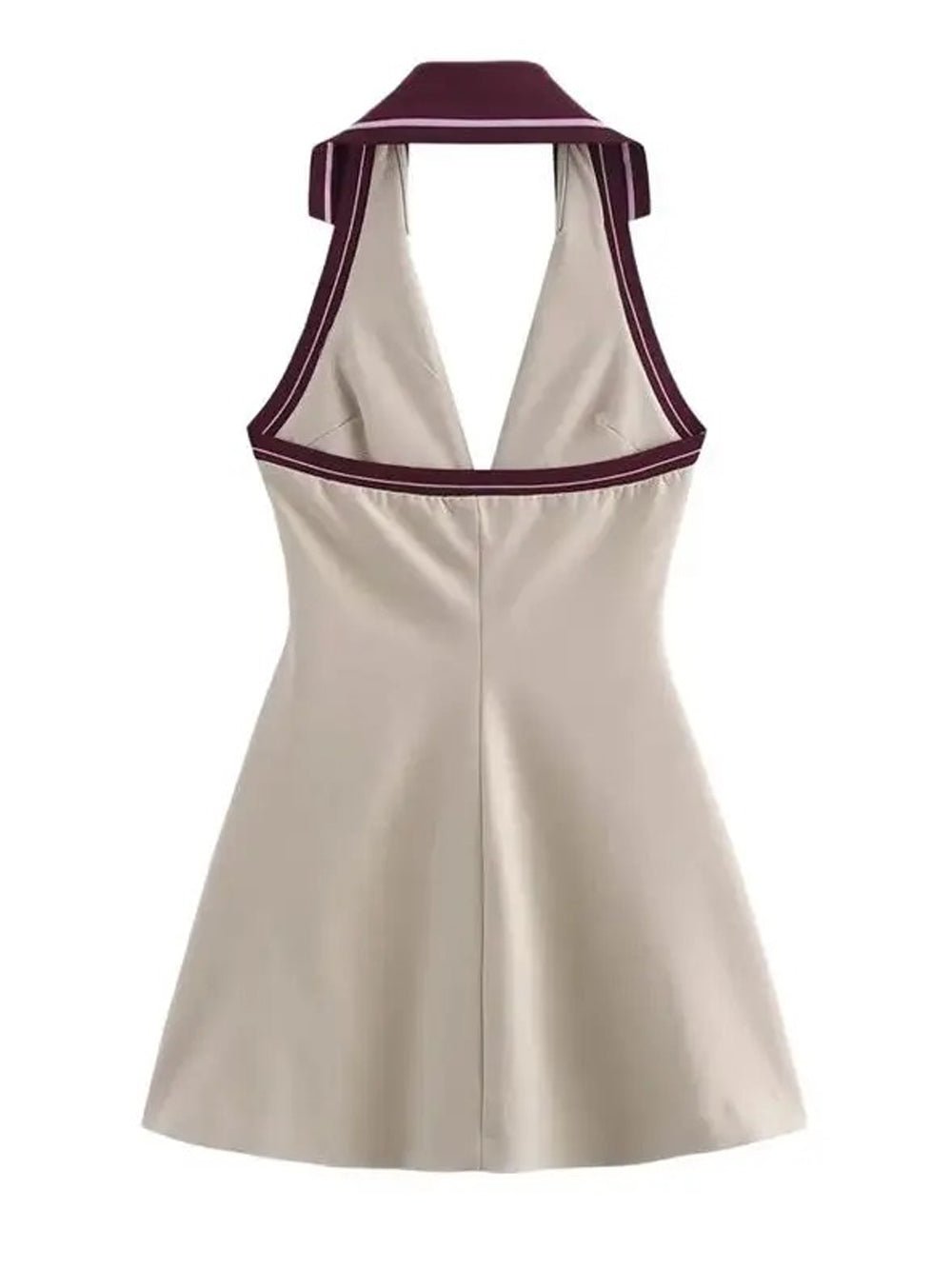 Gray Sleeveless Halter Collar Contrast Trim Zip Pocket Bodycon Mini Dress