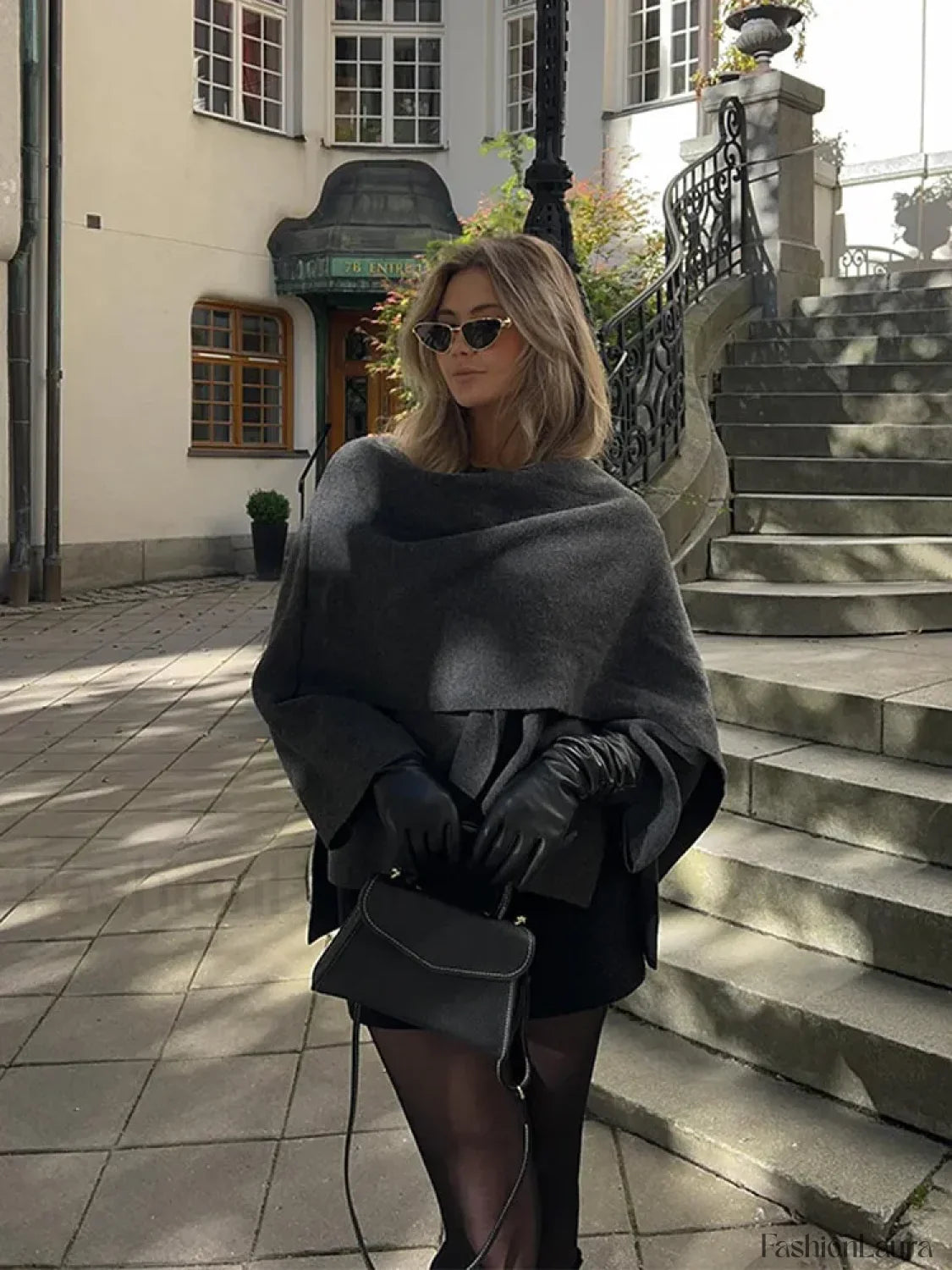 Women Brown Scarf Shawl Collar Short Wool Blends Coat Elegant Fashion Overcoats