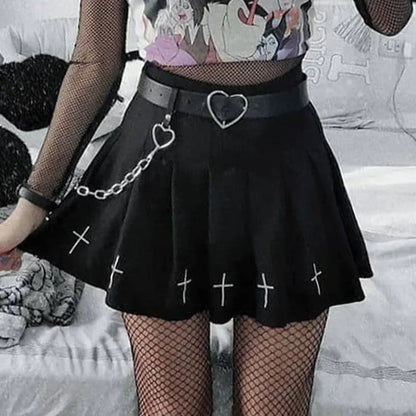Women's High Waist Gothic Mini Cross Pattern Mini Pleated Dark Style Skirt