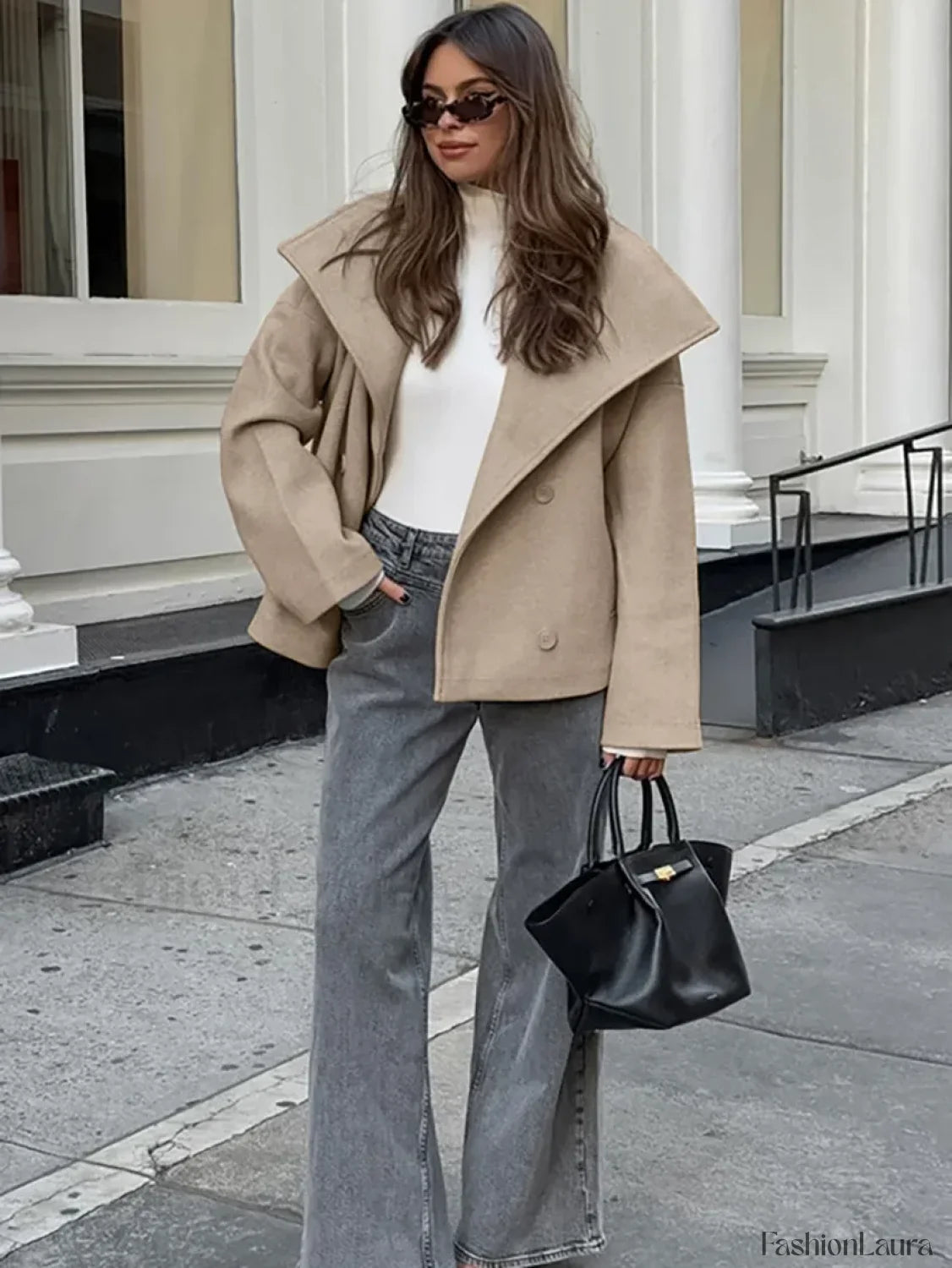 Women's Wide Lapel Faux-wool Blend Coat Overcoats