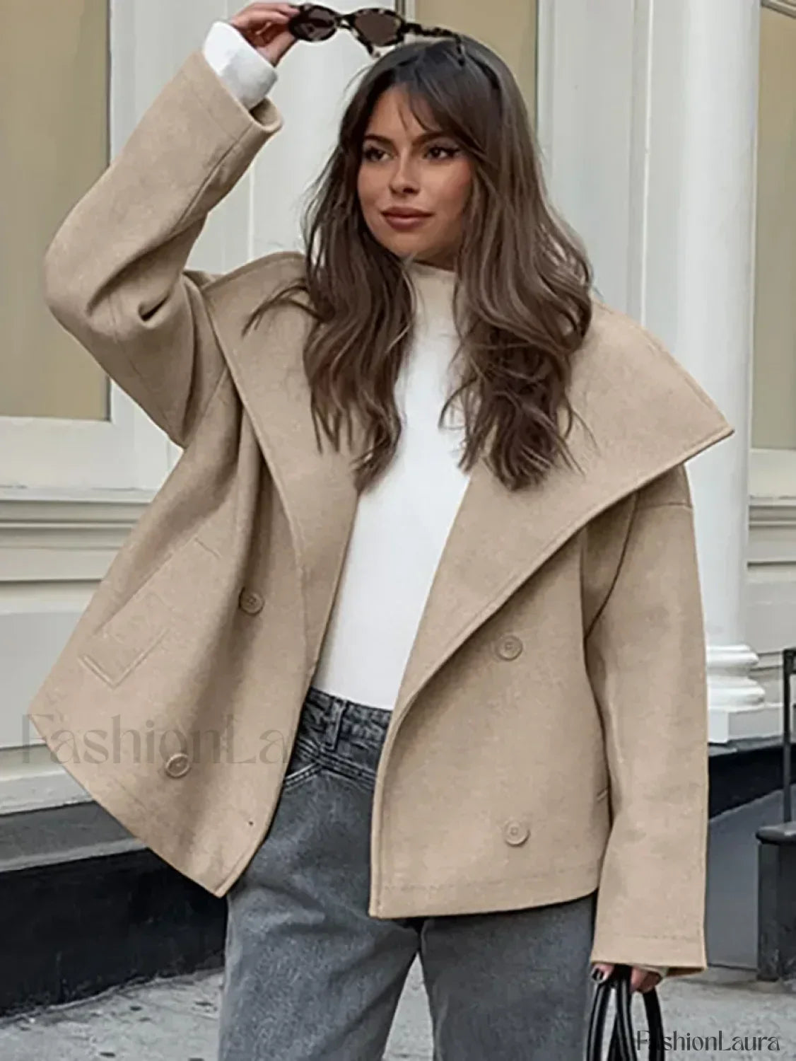 Women's Wide Lapel Faux-wool Blend Coat Overcoats