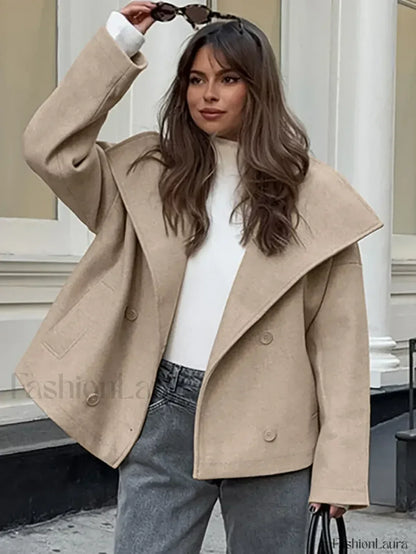 Women's Wide Lapel Faux-wool Blend Coat Overcoats