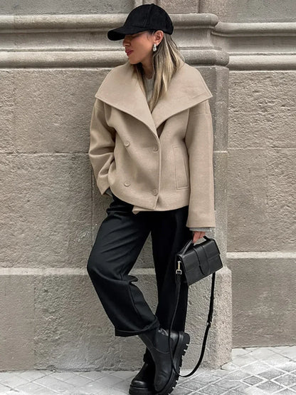 Women's Wide Lapel Faux-wool Blend Coat Overcoats
