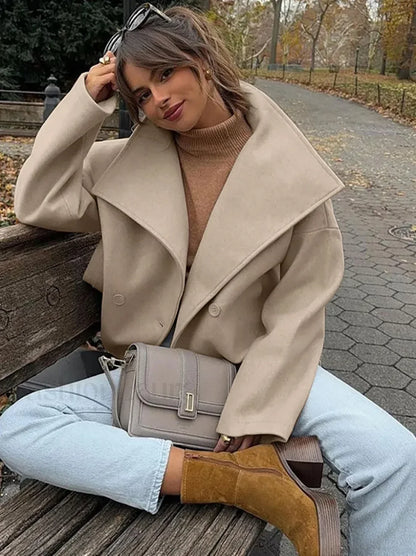 Women's Wide Lapel Faux-wool Blend Coat Overcoats