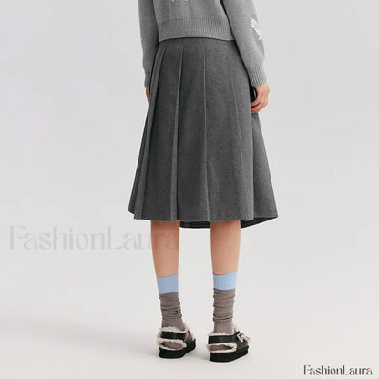 Woolen Pleated A-Line Skirt