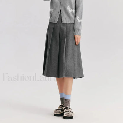 Woolen Pleated A-Line Skirt