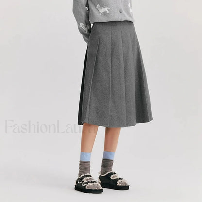 Woolen Pleated A-Line Skirt