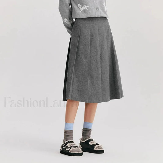 Woolen Pleated A-Line Skirt