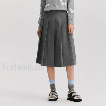 Woolen Pleated A-Line Skirt