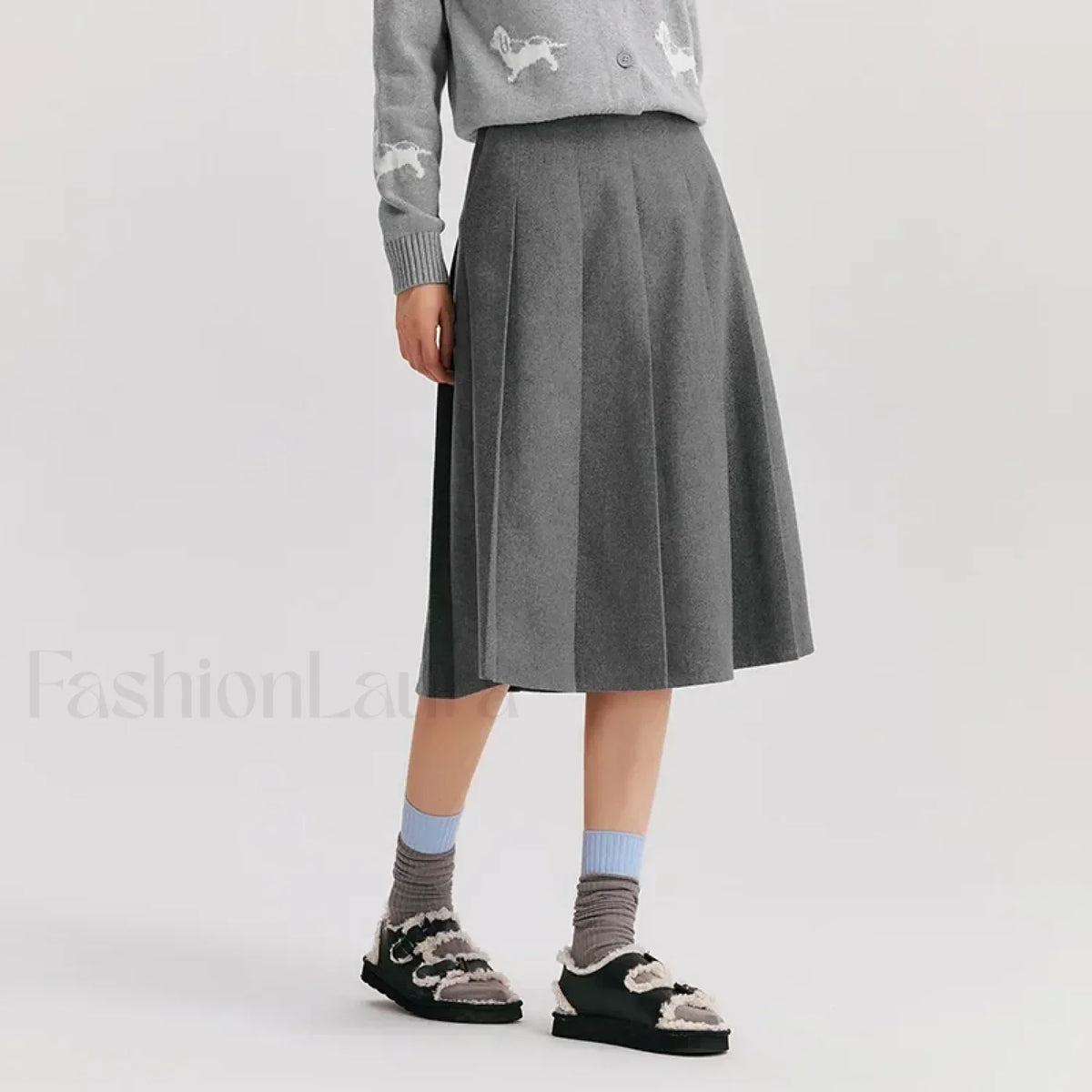 Woolen Pleated A-Line Skirt