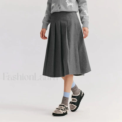 Woolen Pleated A-Line Skirt