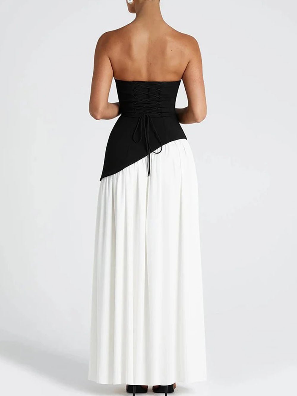 Strapless Neck Scarf Choker Draped Overlay High Split Maxi Dress