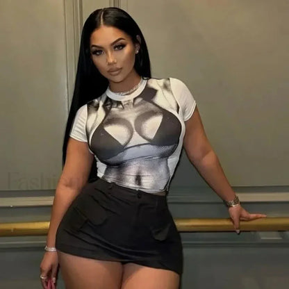 Y2K 3D Printed Sexy Crop T-Shirt