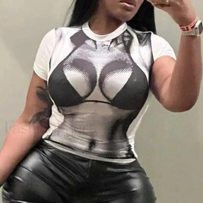 Y2K 3D Printed Sexy Crop T-Shirt