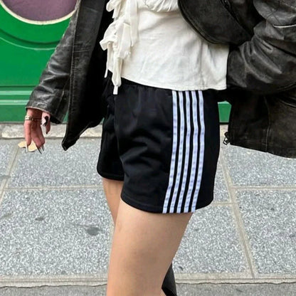 Y2K Retro Striped Patchwork Loose Elastic Waist Short