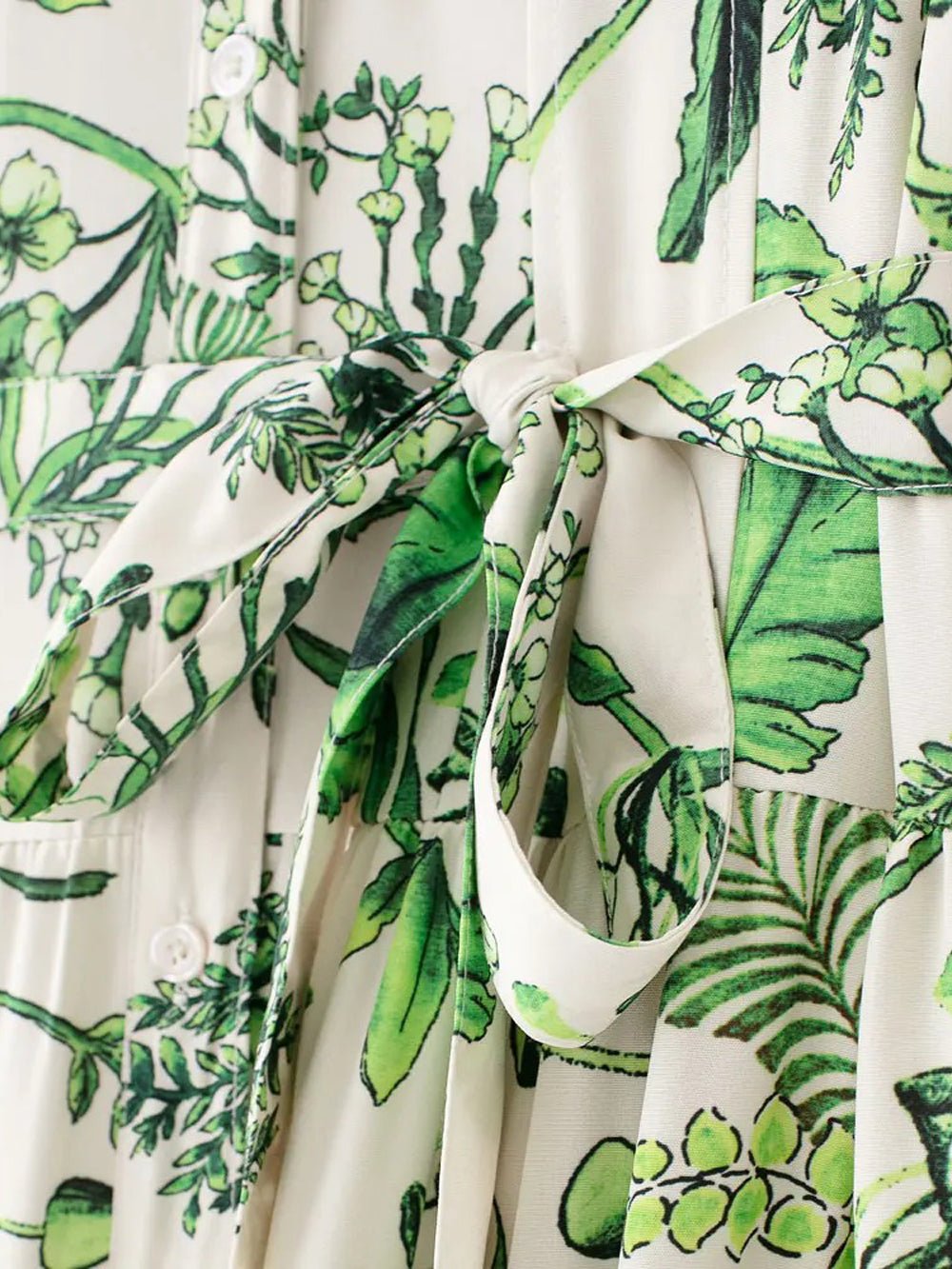 Multi Tropical Floral Print Button Down Tie Waist Shirt Midi Dress