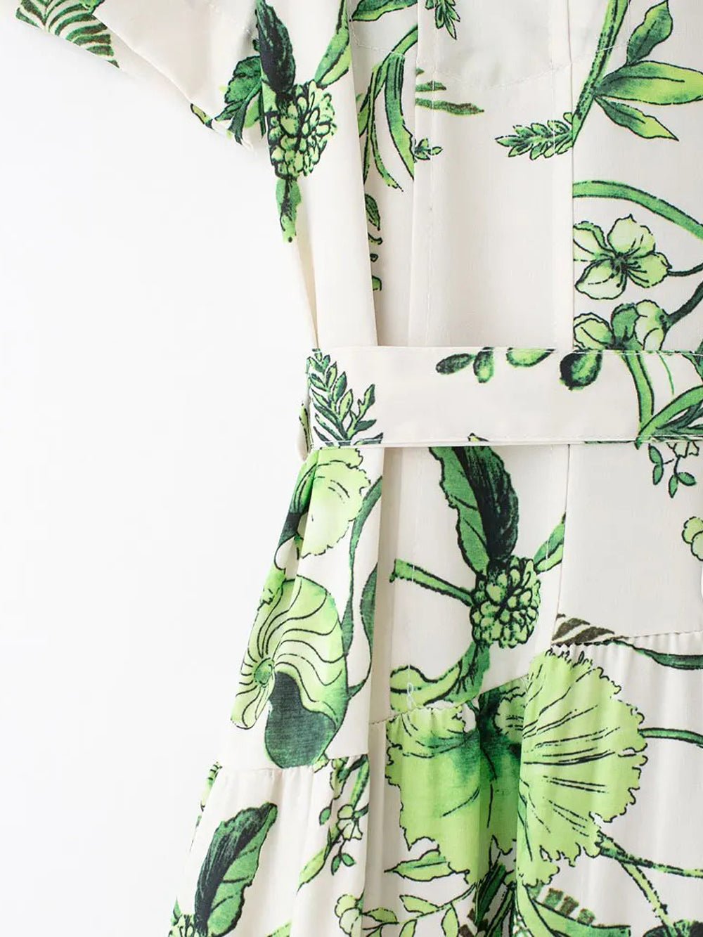 Multi Tropical Floral Print Button Down Tie Waist Shirt Midi Dress
