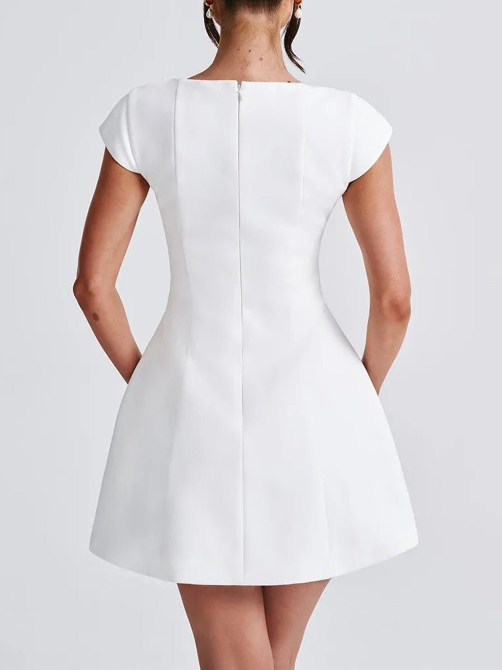 Square Neck Cap Sleeve Princess Seam Pocket Fit and Flare Mini Dress